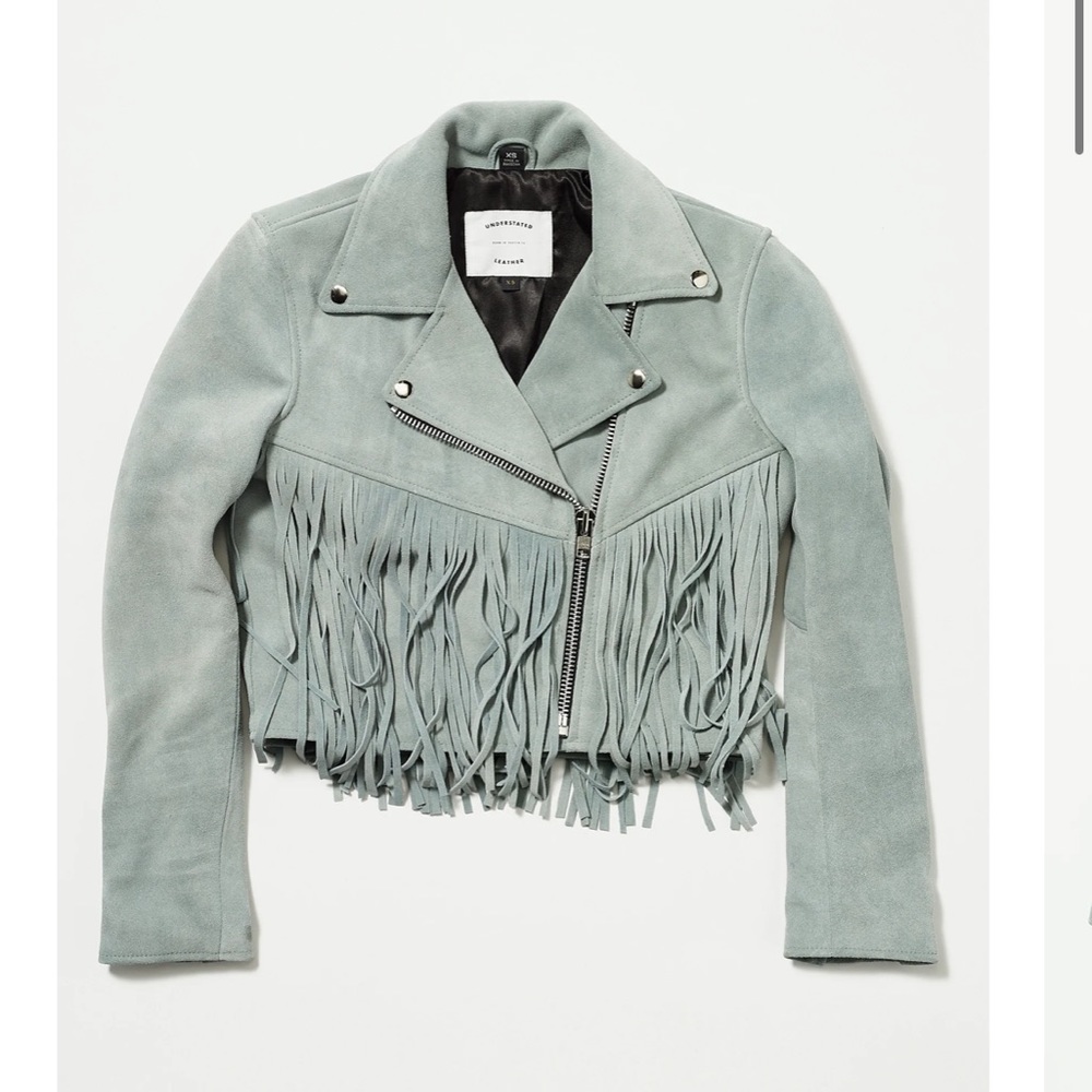 Understated leather free people Smoke fearless fringe jacket